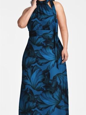 Sachin + Babi Teal and Navy Floral Halter Maxi Dress